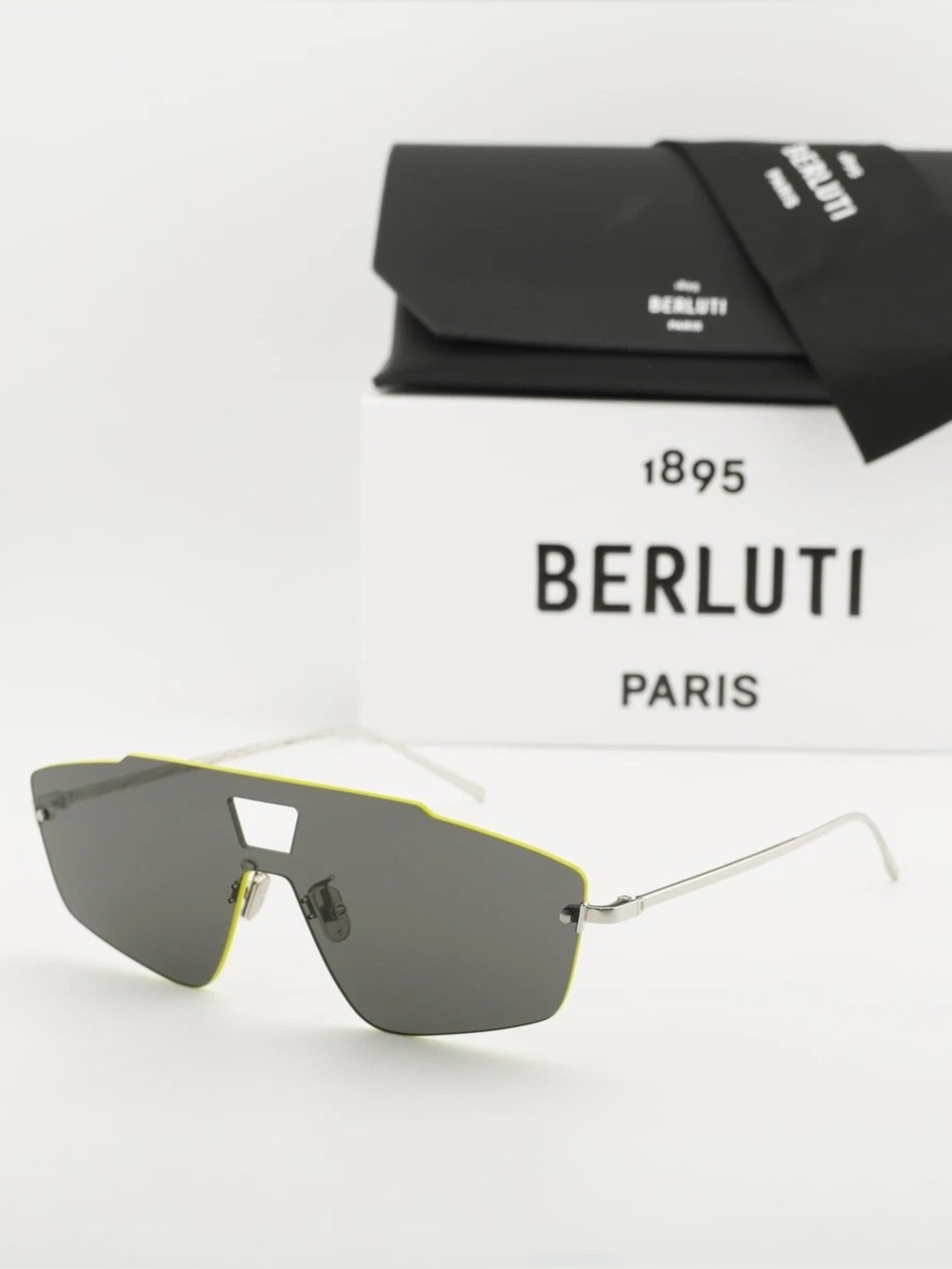 New Berluti BL40019U 16D Aviator Shield Sunglasses in Grey Authentic